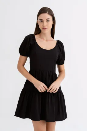 Beverly Puff Sleeve Babydoll Dress in Black