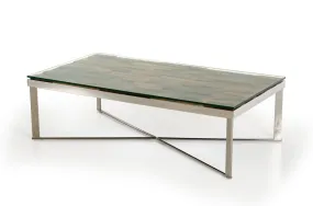 14' Mosaic Wood Glass and Steel Coffee Table By Homeroots