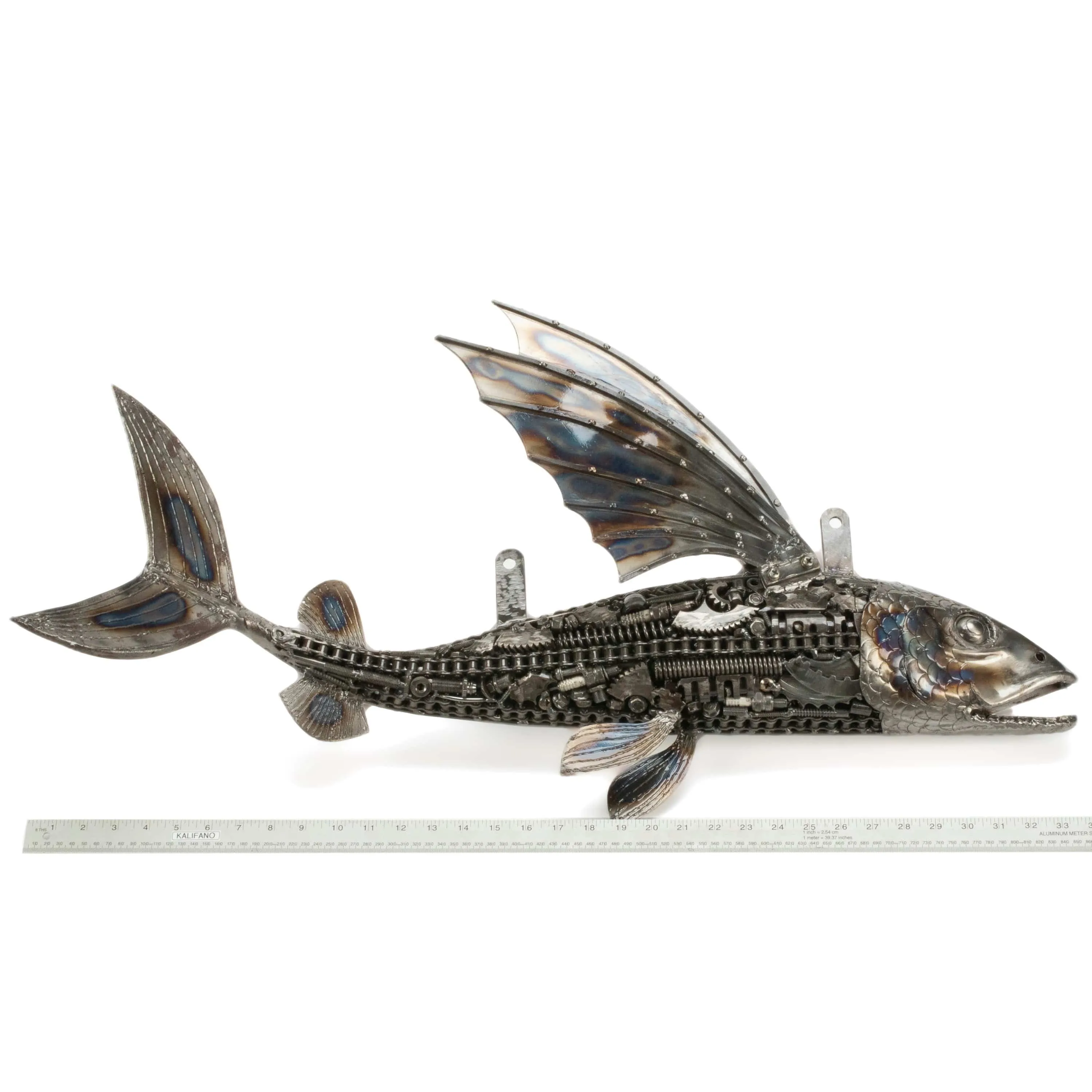 35 Flying Fish (Left) Inspired Recycled Metal Art Sculpture