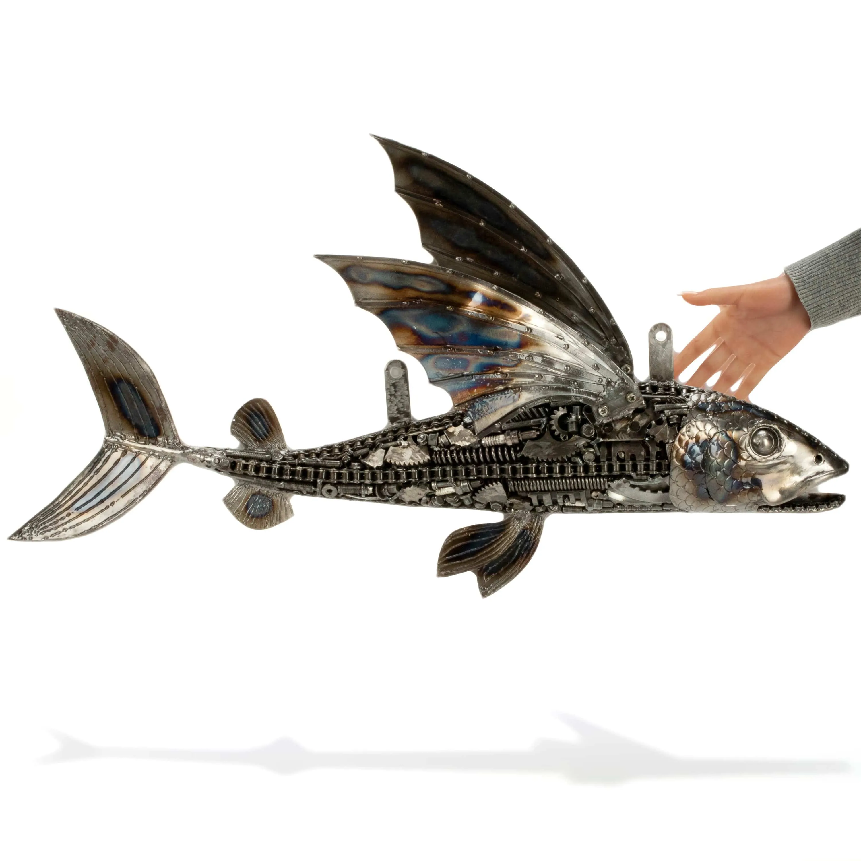 35 Flying Fish (Left) Inspired Recycled Metal Art Sculpture