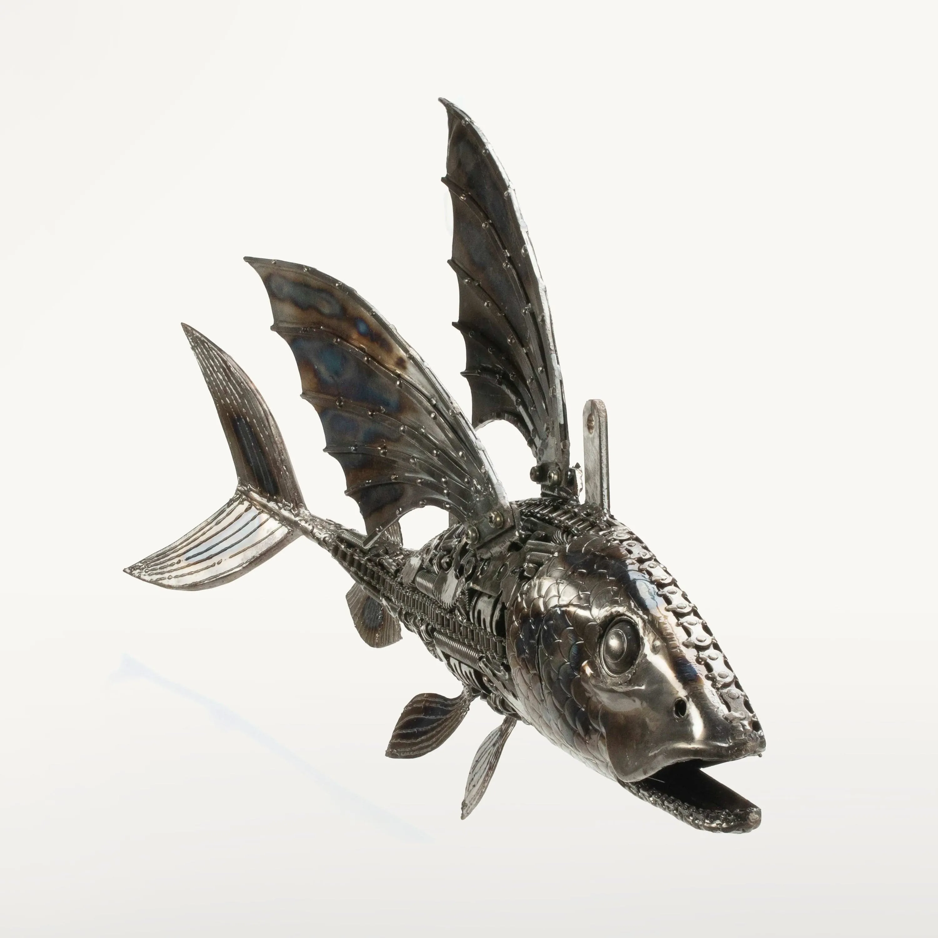 35 Flying Fish (Left) Inspired Recycled Metal Art Sculpture