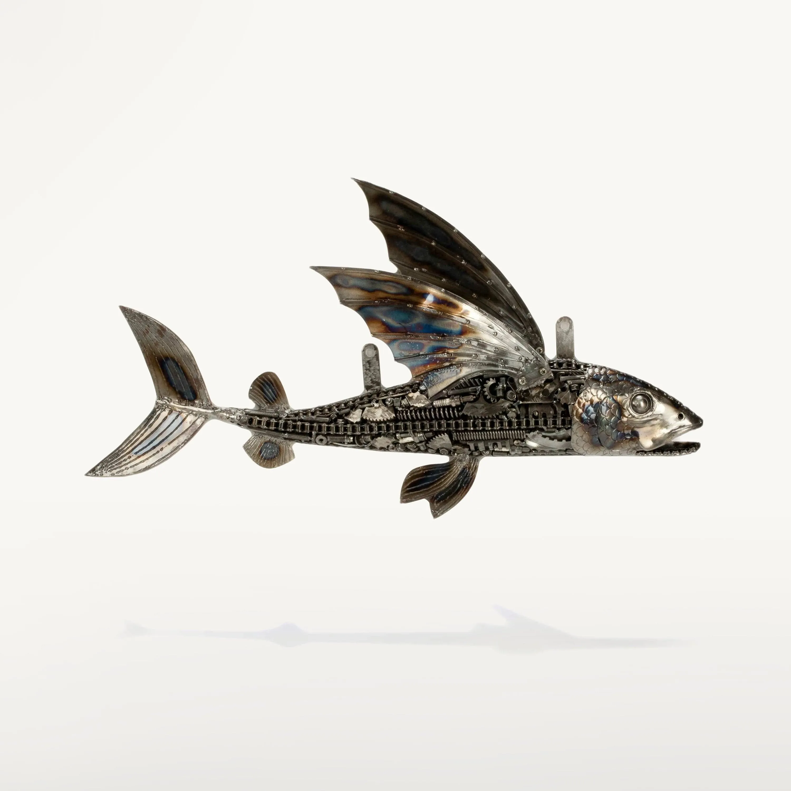 35 Flying Fish (Left) Inspired Recycled Metal Art Sculpture