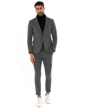 Abito Uomo Monopetto Vestito Viscosa Completo Giacca Pantaloni Grigio Elegante Cerimonia GIOSAL-OU2102A