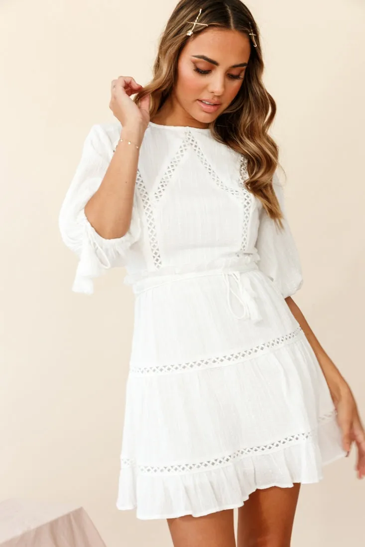 Antonia Half Puff Sleeve Crochet Detail Dress White