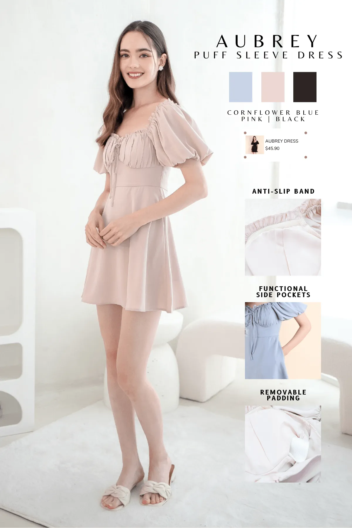 AUBREY PUFF SLEEVE DRESS IN PINK