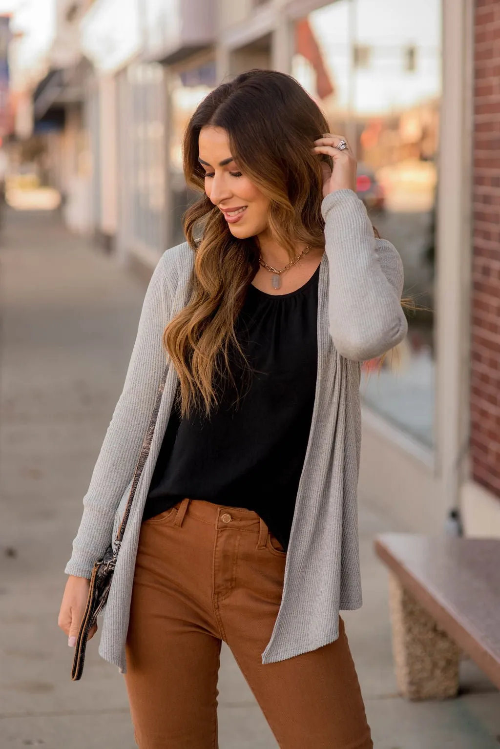 Basic Ribbed Waterfall Cardigan