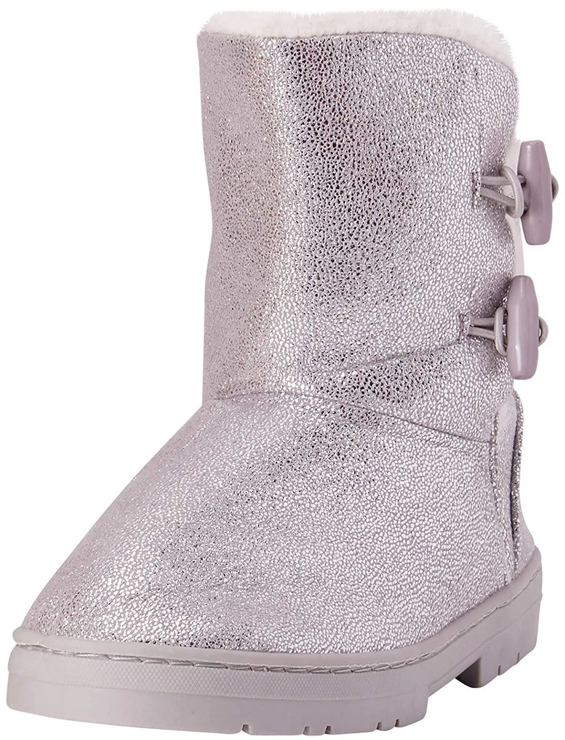 bebe Girls Big Kid Mid Calf Easy Pull-On Shimmery Winter Boots Embellished with Faux Fur Trim