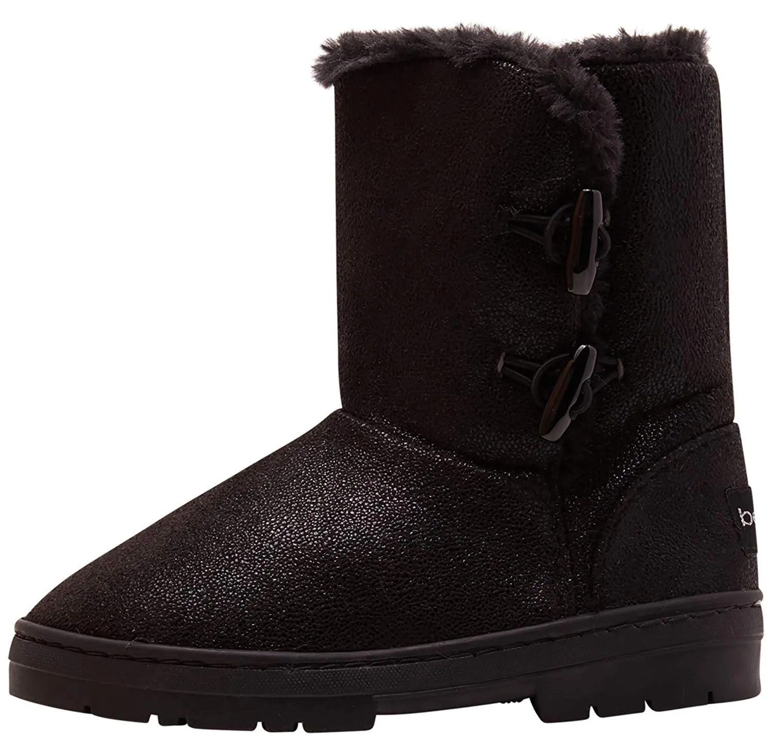 bebe Girls Big Kid Mid Calf Easy Pull-On Shimmery Winter Boots Embellished with Faux Fur Trim