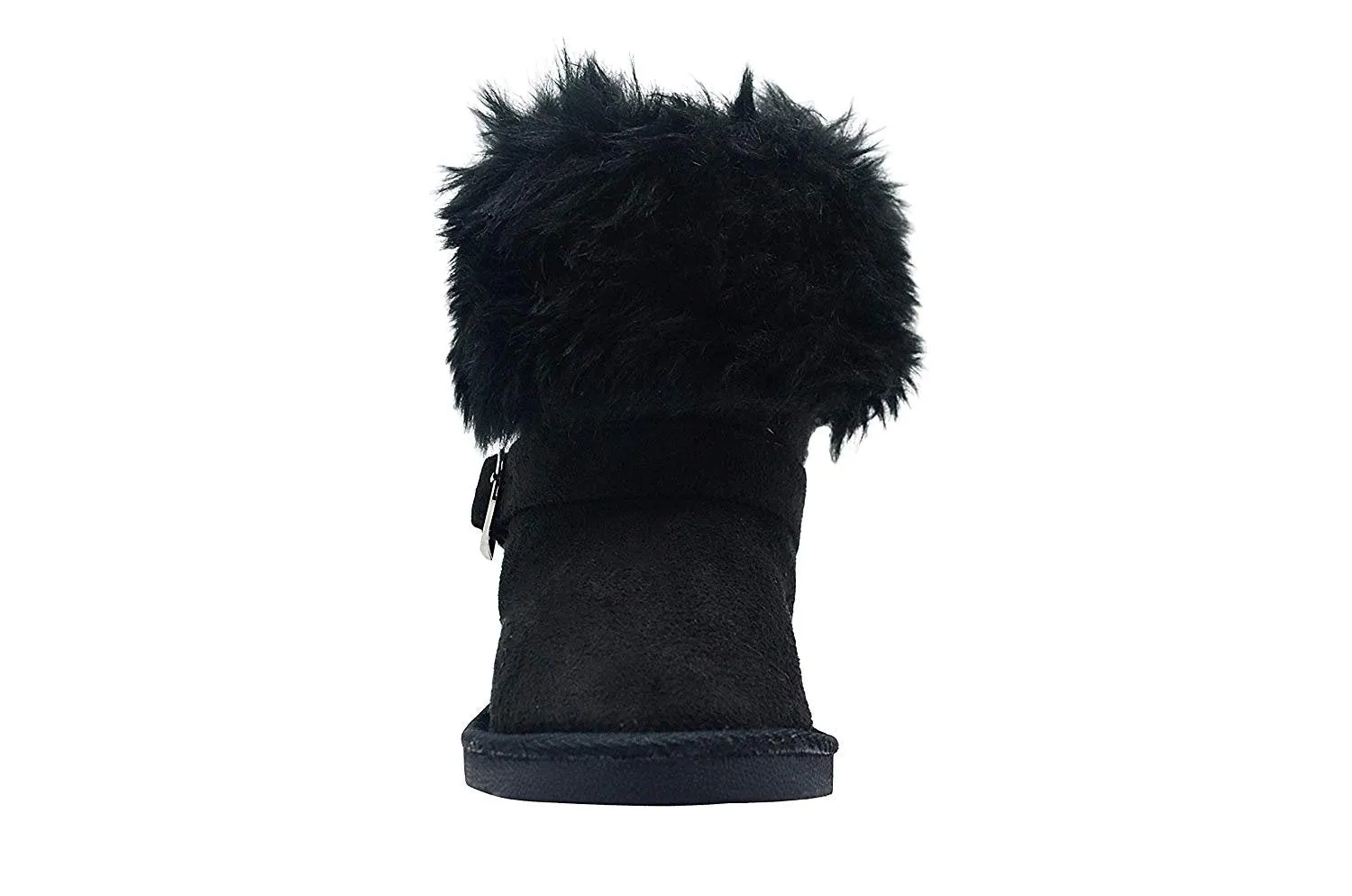 bebe Girls Big Kid Mid Calf Short Easy Pull-On Microsuede Winter Boots Embellished with Faux Fur Cuff and Rhinestone Back