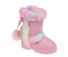 bebe Toddler Girl's Mid-Calf Microsuede Winter Boots with Faux Fur Trim and Sparkly Rhinestone Eyelets