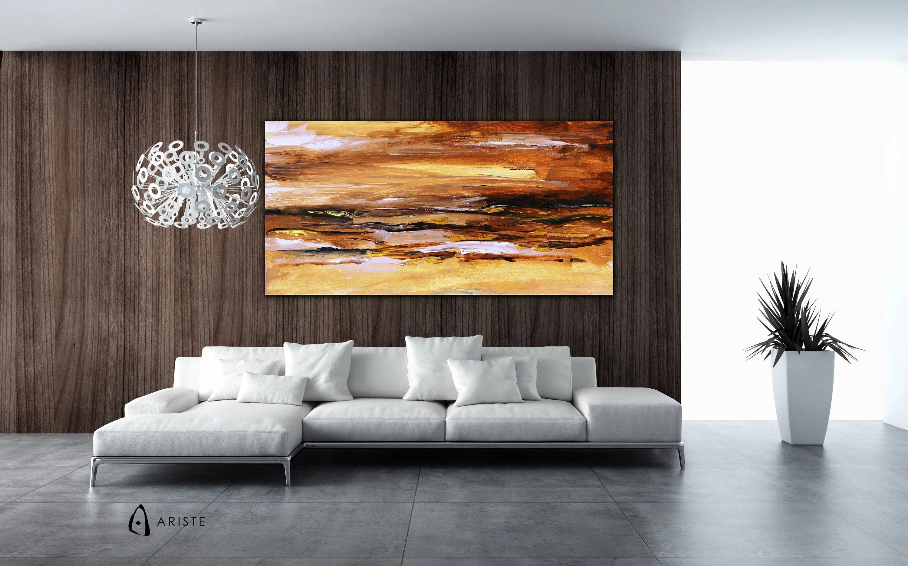 Beige & gold abstract oversized wall art made to order in a custom size