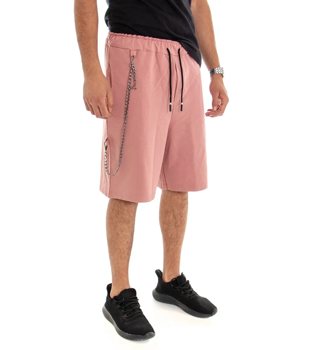 Bermuda Pantaloncino Uomo Corto Over Tinta Unita Rosa Cotone GIOSAL-PC1490A