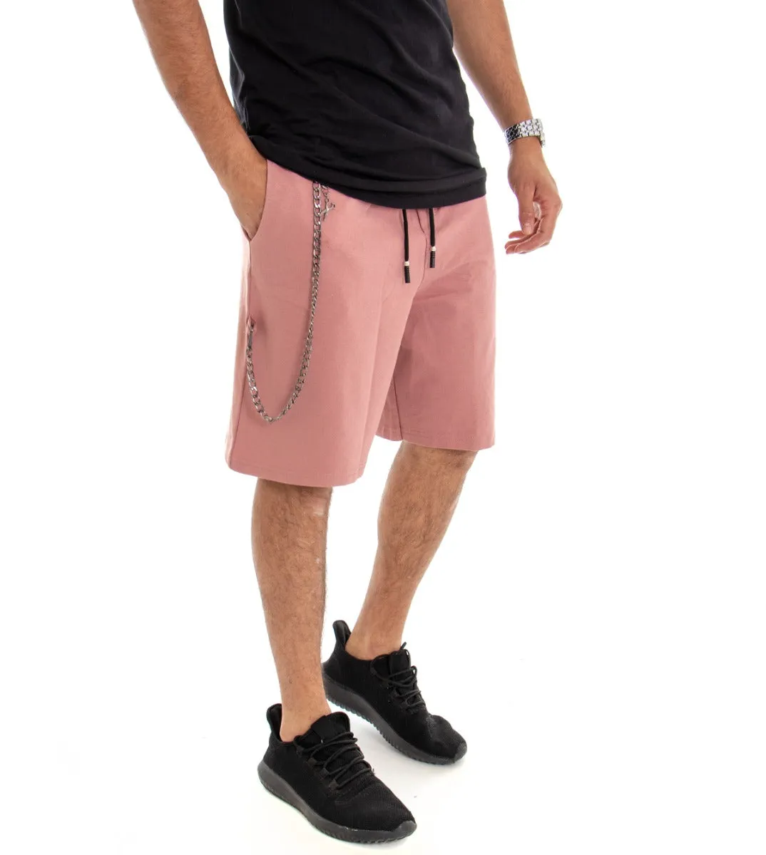 Bermuda Pantaloncino Uomo Corto Over Tinta Unita Rosa Cotone GIOSAL-PC1490A