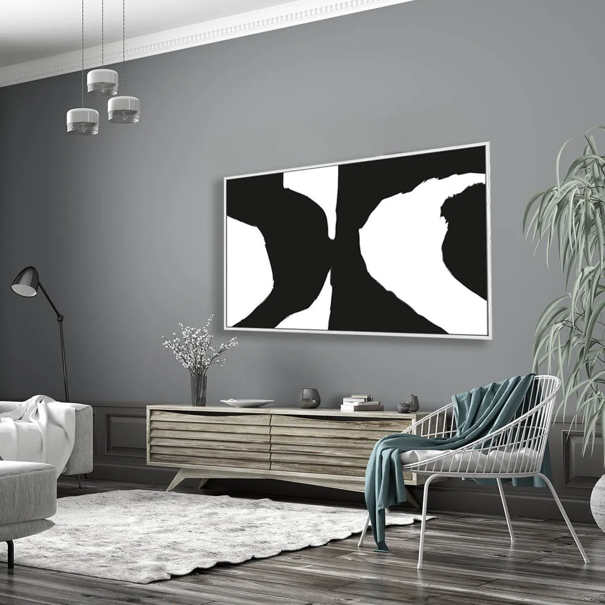 Black Optical Illusion Framed Canvas