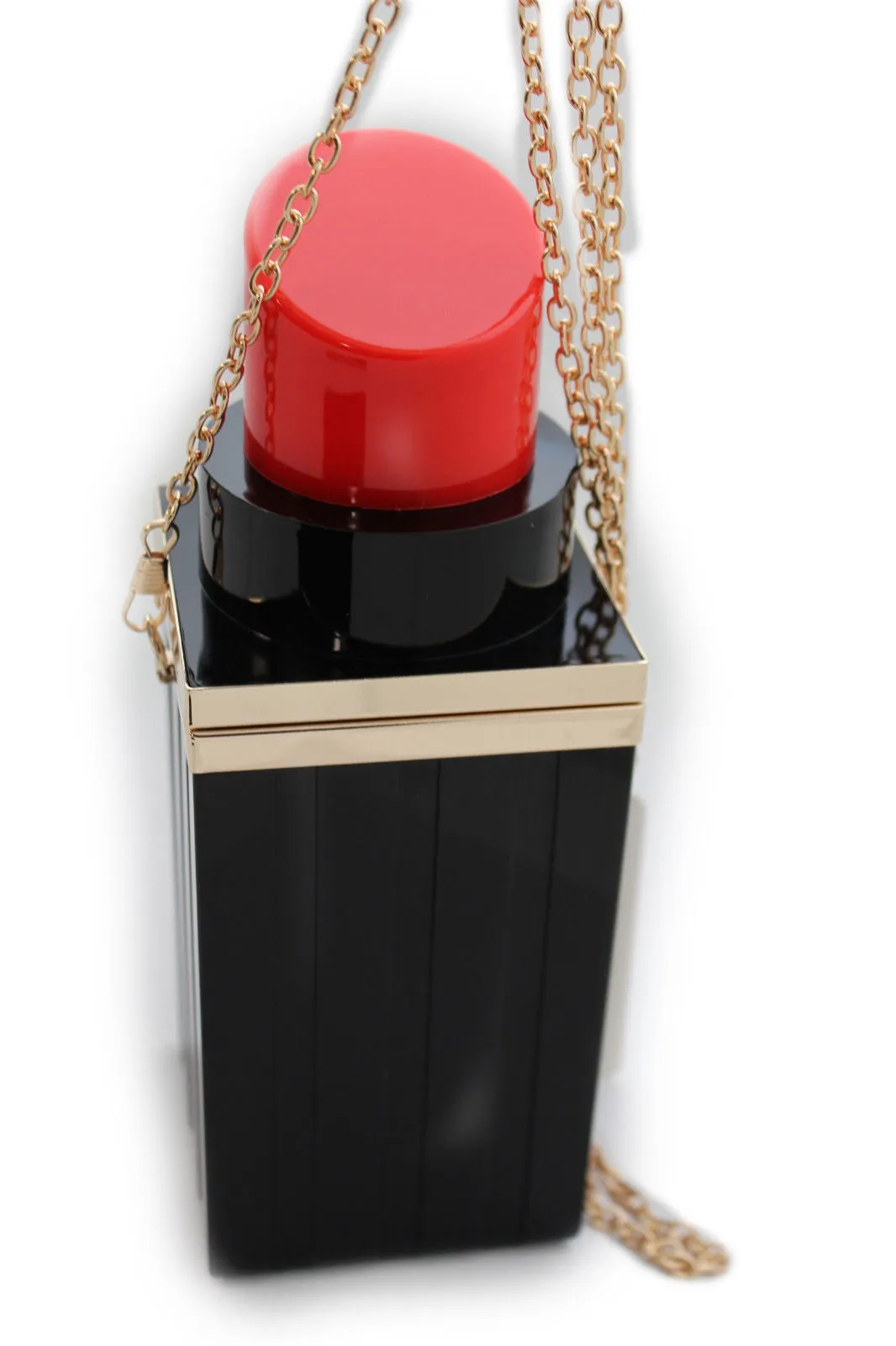 Black Red Lipstick Purse Small Evening Handbag Gold Chain Mini Bag