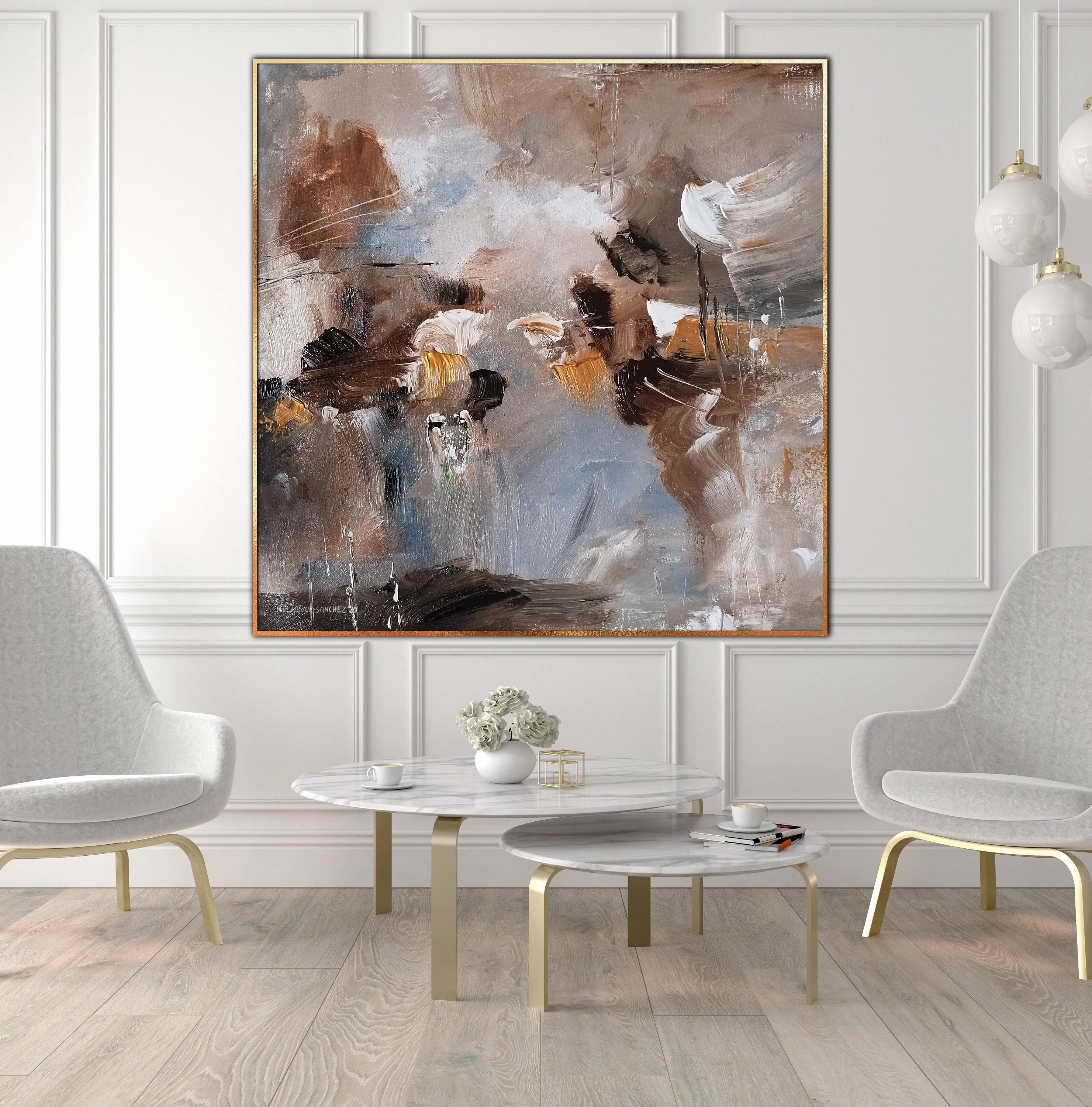 Brown & steel blue abstract eagles painting made to order in a custom size