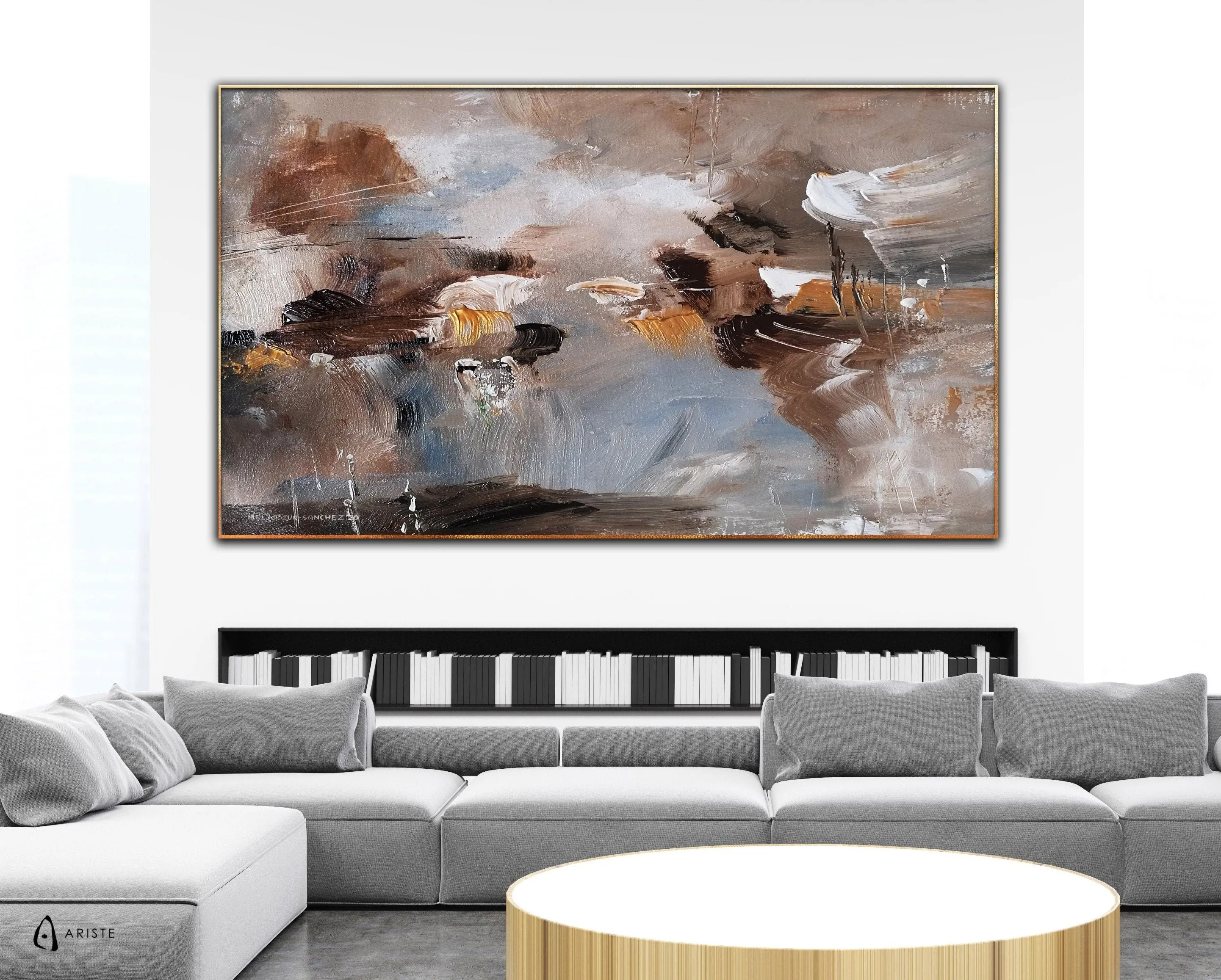 Brown & steel blue abstract eagles painting made to order in a custom size