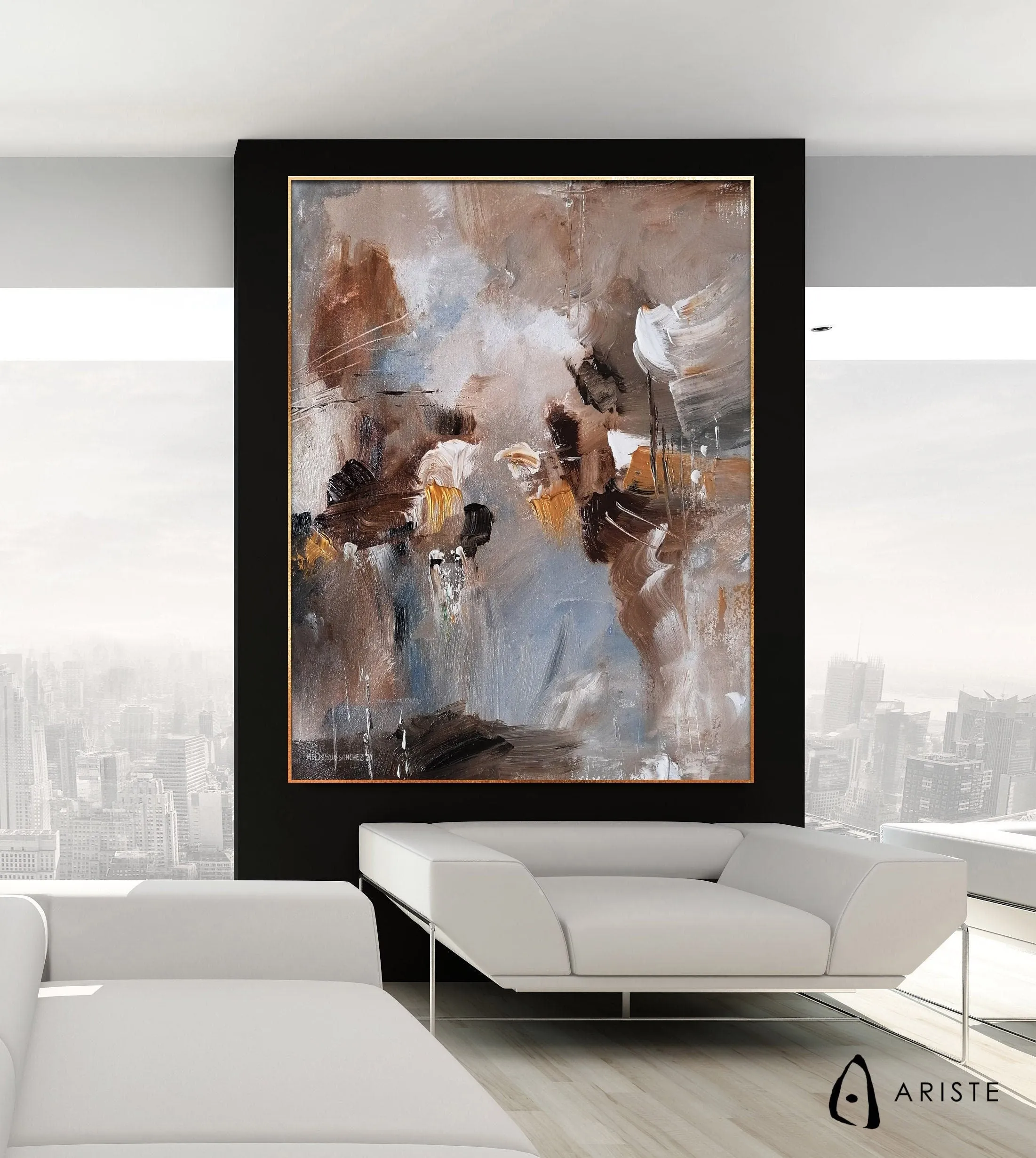 Brown & steel blue abstract eagles painting made to order in a custom size