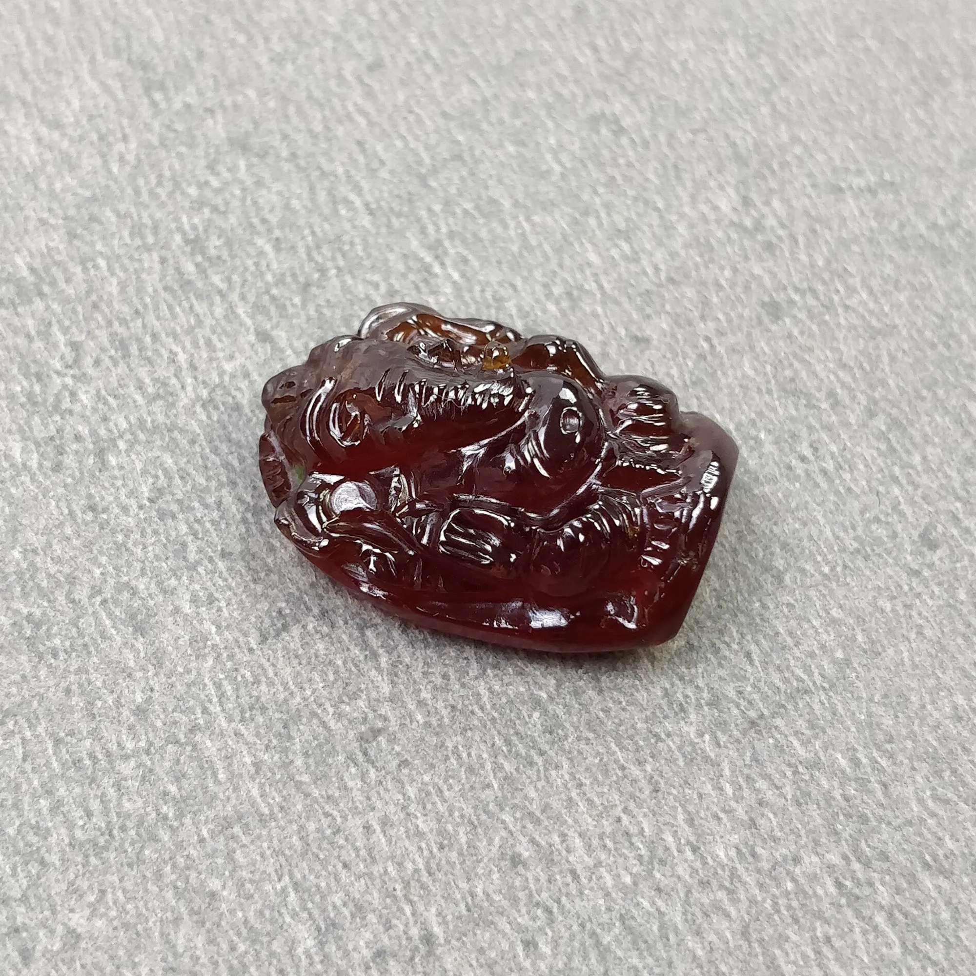 Cinnamon HESSONITE Garnet Gemstone Carving : 21.75cts Natural Untreated Hessonite Hand Carved LORD GANESHA 20*14mm (With Video)