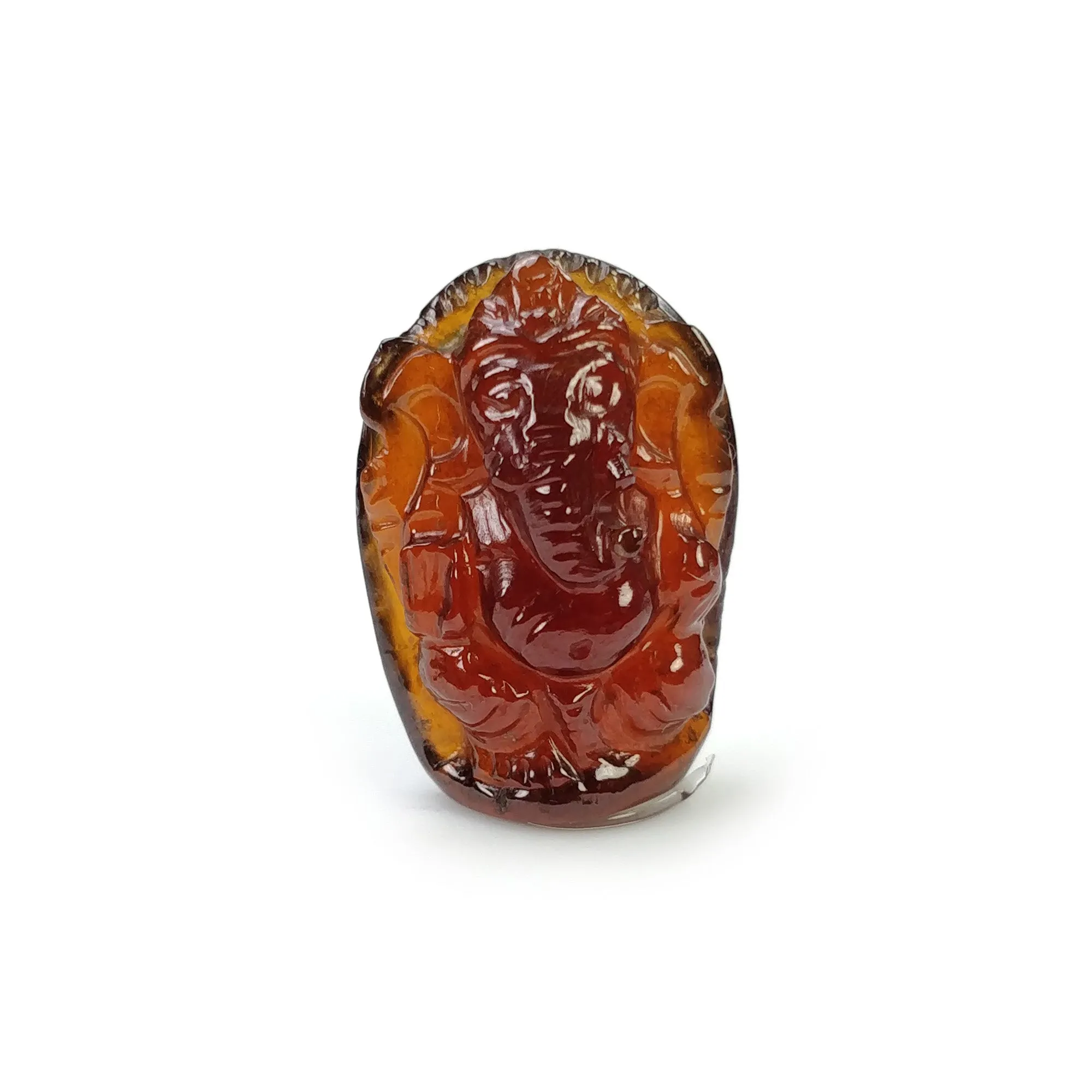 Cinnamon HESSONITE Garnet Gemstone Carving : 21.75cts Natural Untreated Hessonite Hand Carved LORD GANESHA 20*14mm (With Video)