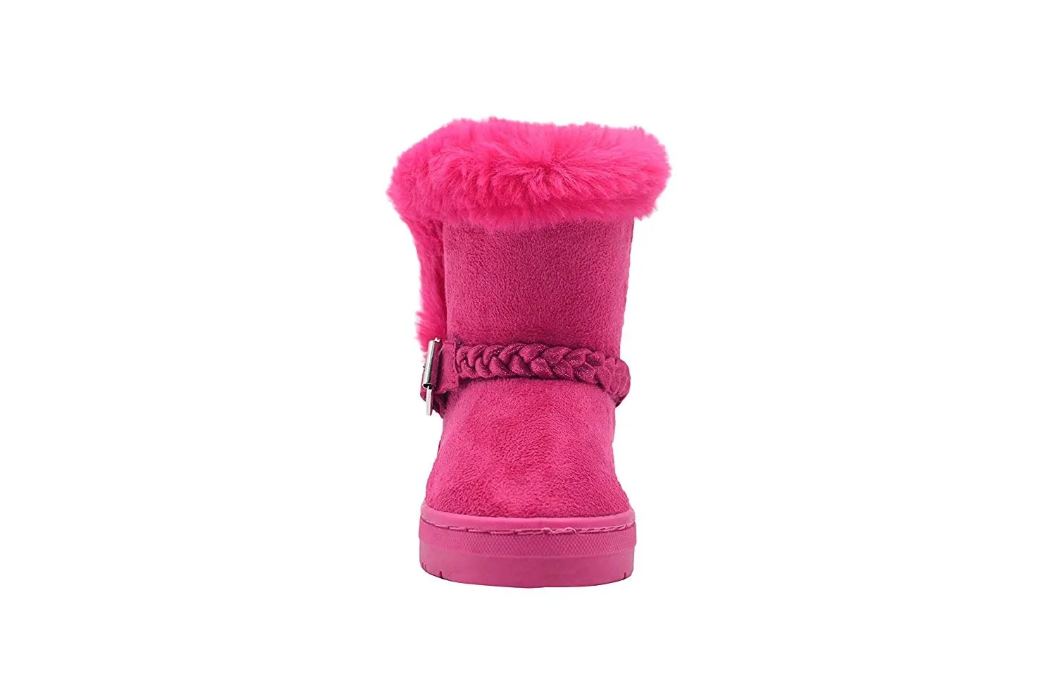 dELiAs Toddler Girls Little Kid Easy Pull On Mid Calf Microsuede Winter Boots with Faux Fur Trim and Braided Strap