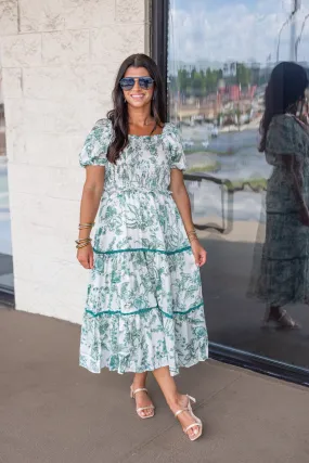 Green Floral Gardens Midi Dress