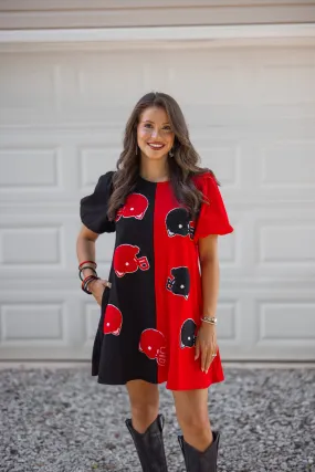 Helmets On Red Colorblock Dress