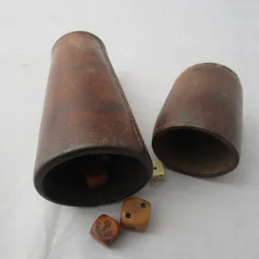 Leather Dice Shaker With Bakelite Dices Antique Edwardian c1910