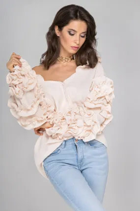 Light Peach Ruffle Sleeve Cardigan