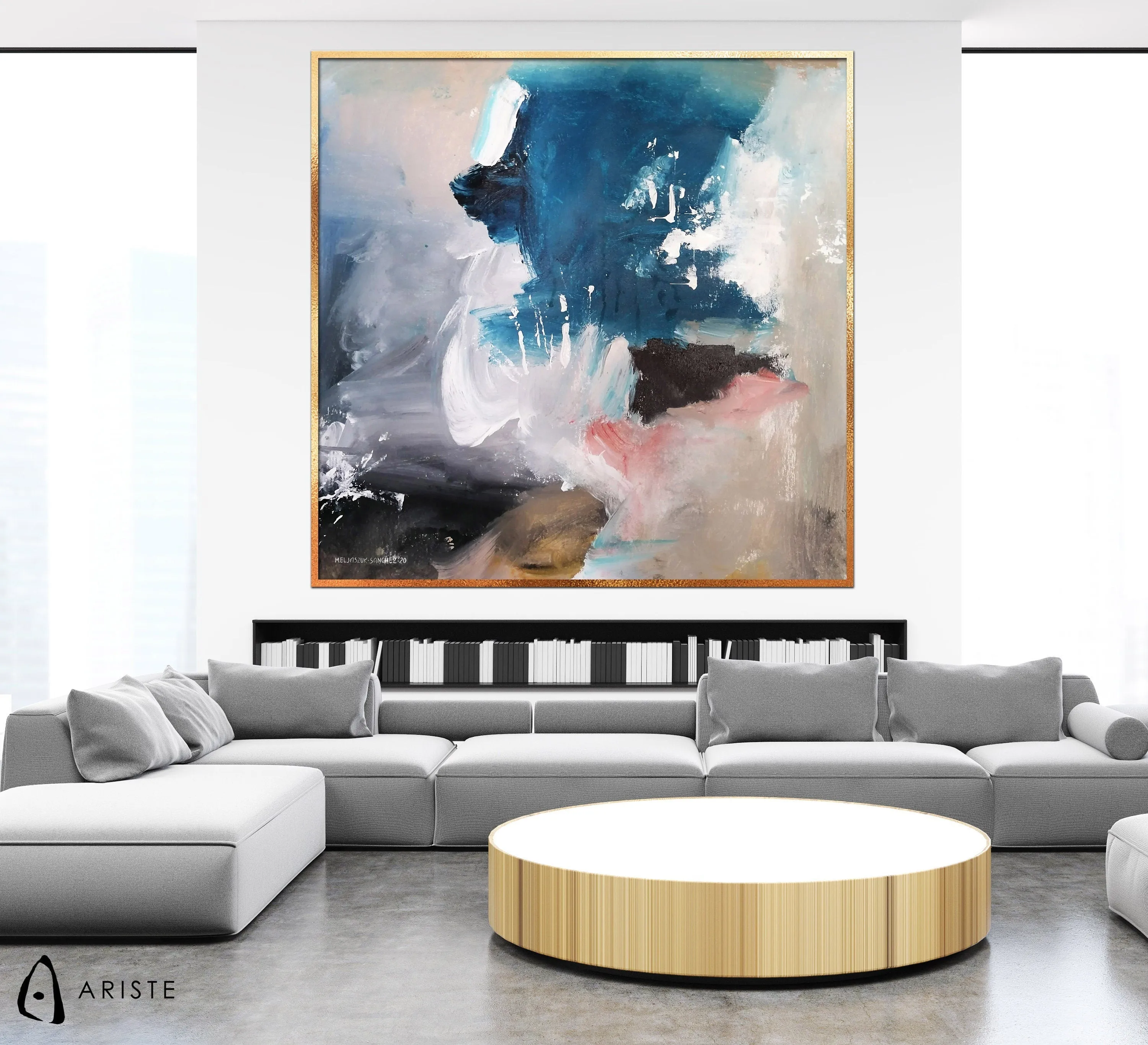 neutral & blue abstract oversized wall art made to order in a custom size