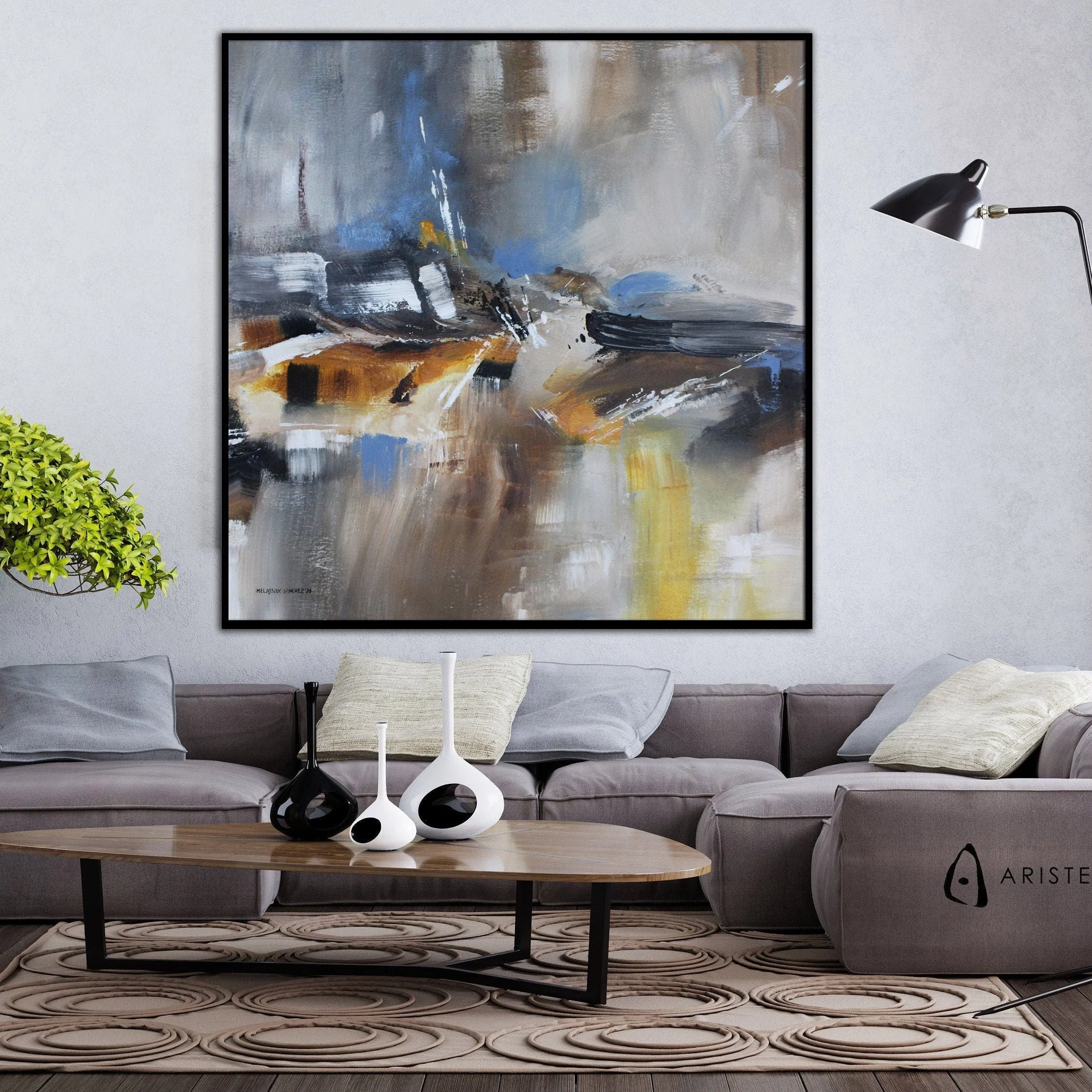 Neutral & orange extra large abstract painting made to order in a custom size