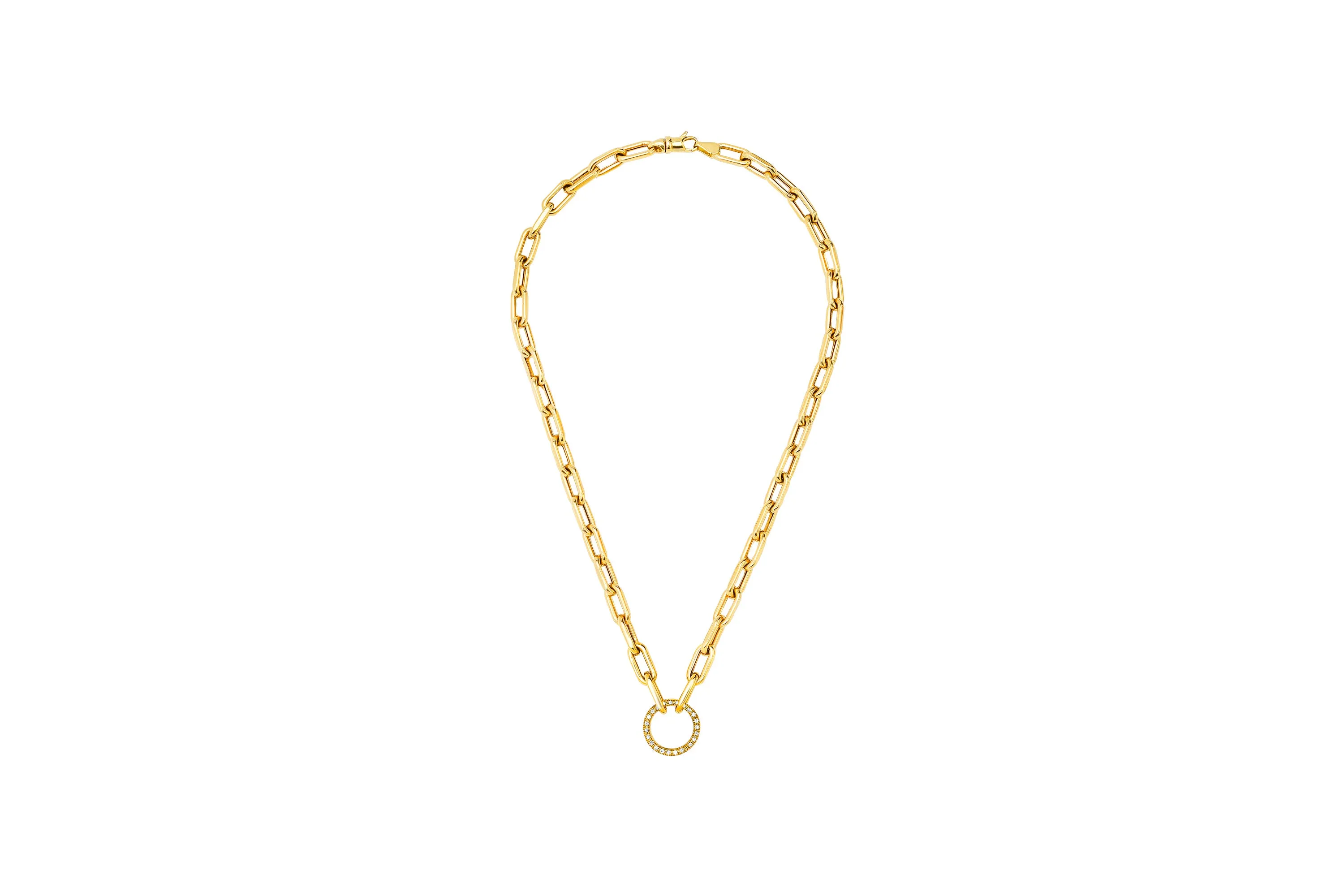 Open Link Chain Necklace with Diamond Gold Charm Ring Holder