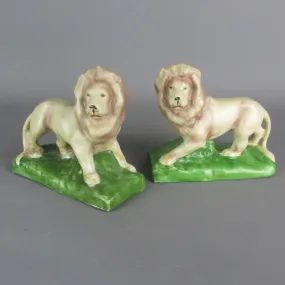 Pair of German Pottery Lions Antique Circa 1900