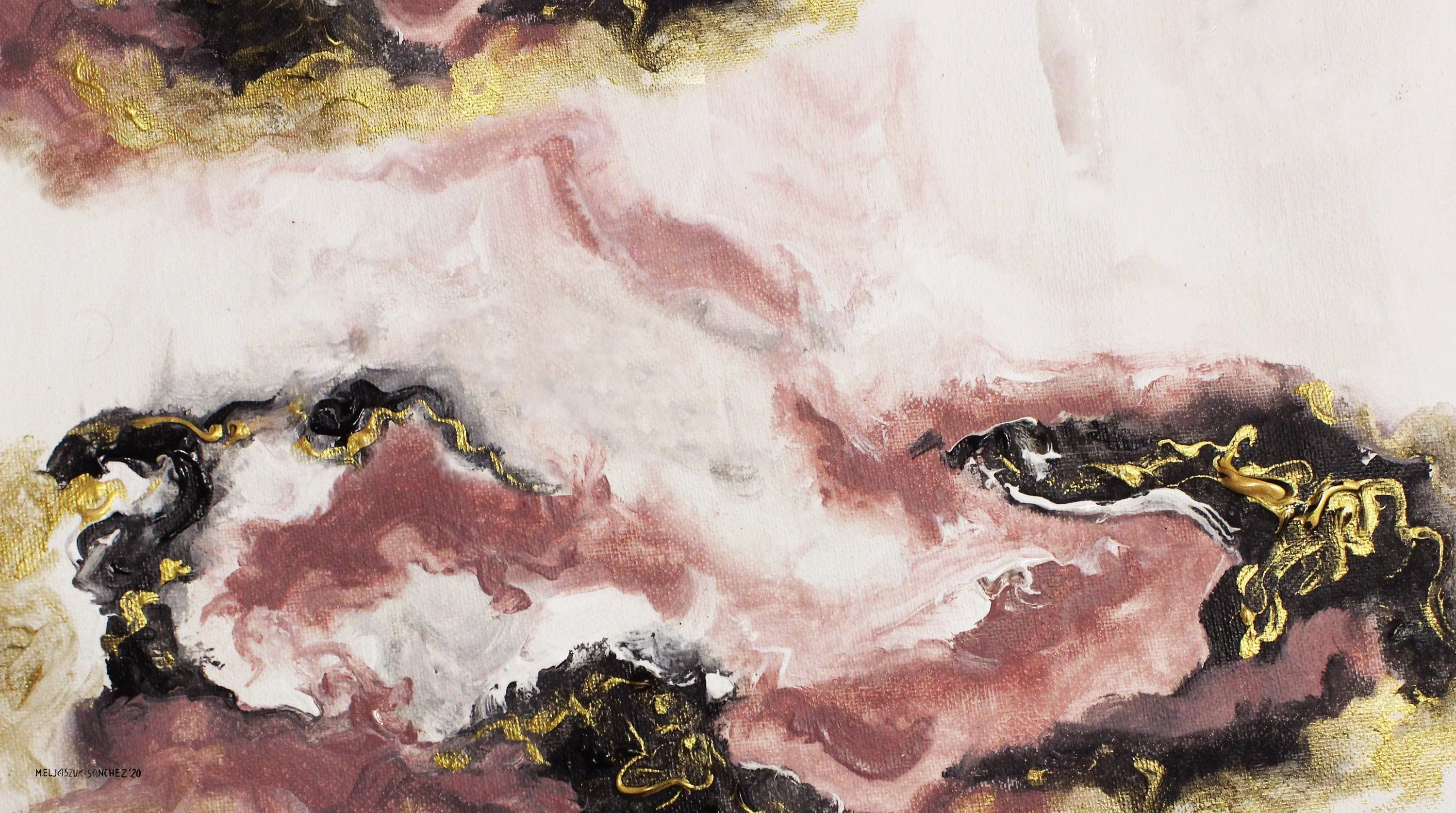 Pink, black & gold fluid art painting made to order in a custom size