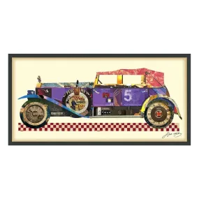 "Antique Automobile #2" Dimensional Collage Framed Graphic Art Under Glass Wall Art