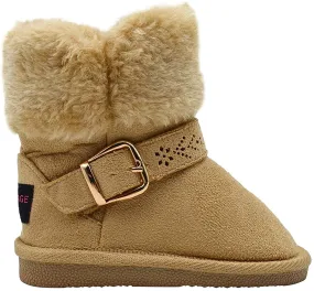 Rampage Toddler Girls’ Little Kid Slip On Microsuede Short Ankle Boots with Faux Fur Cuff and Cutout Design Buckle Straps