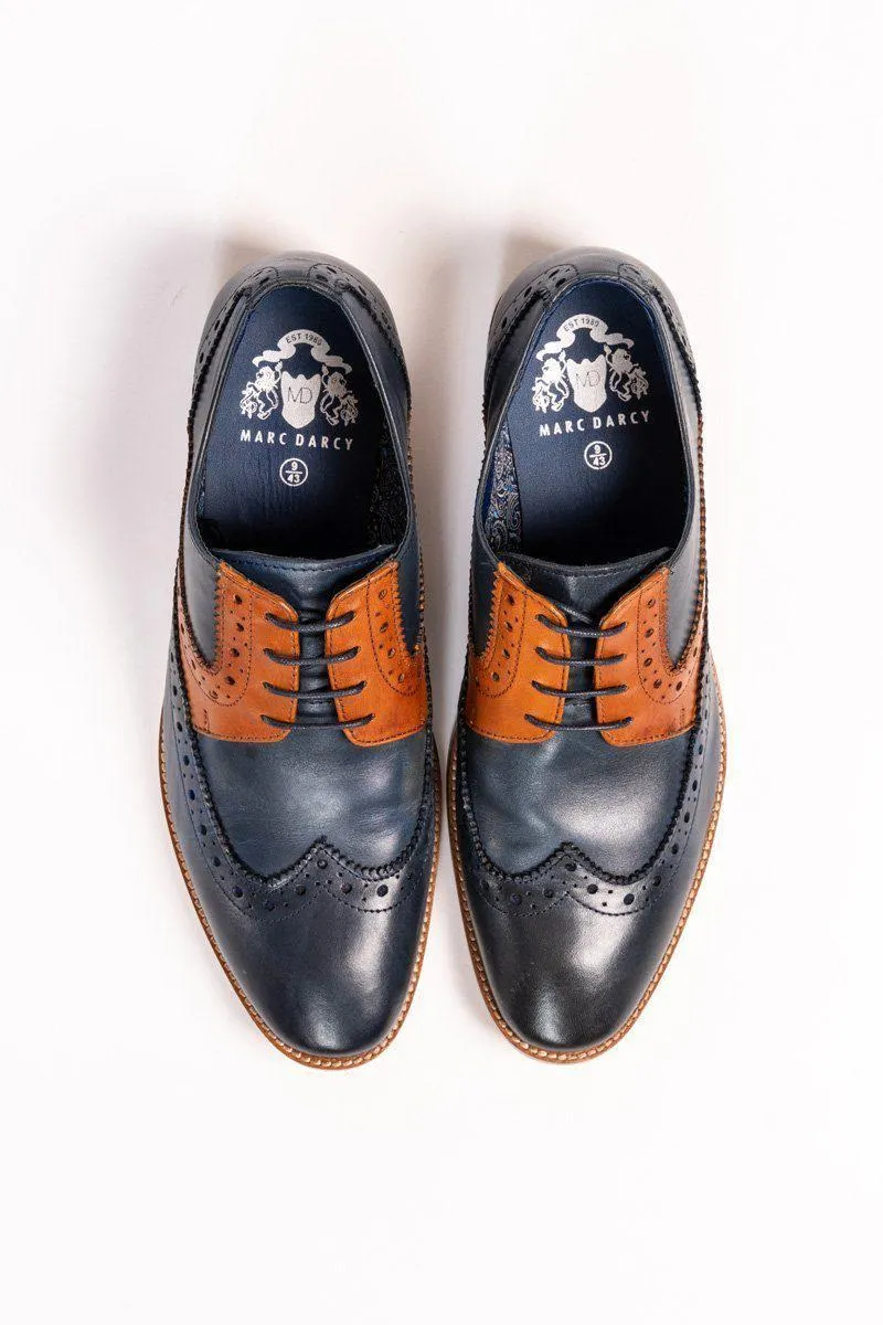 RILEY - Navy Tan Leather Contrast Oxford Brogue Shoe