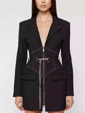 Women’s Corset Zip-Front Mini Blazer Dress with Chain Belt